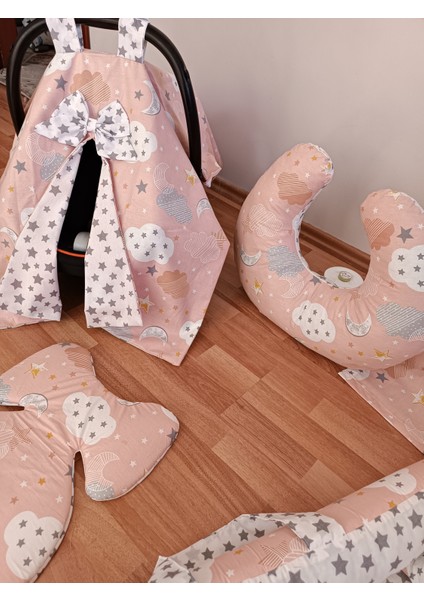 Pembe Bulutlu Kare Yataklı 7 Parça Babynest Seti modelleri