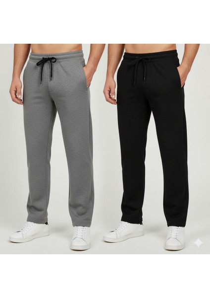 SMURF33 Siyah Erkek Düz Paça Oversize Kalıp Regular Kesim Eşofman Altı