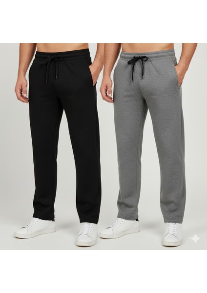 SMURF33 Siyah Erkek Düz Paça Oversize Kalıp Regular Kesim Eşofman Altı