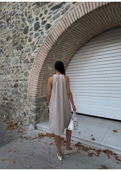 Halter Yaka Dokuma Midi Elbise fiyatları
