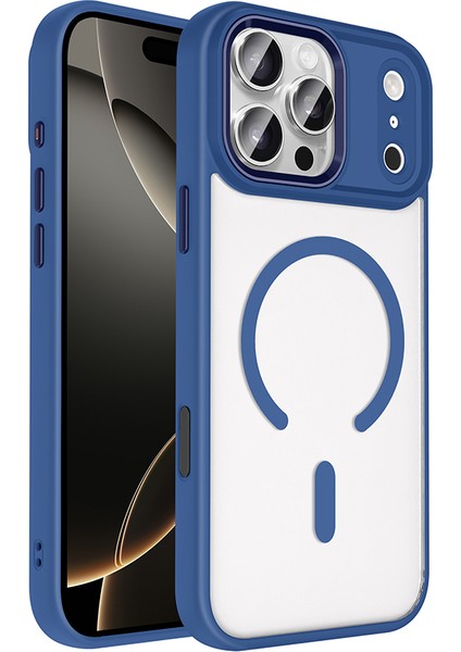 iPhone 17 Pro Kılıf Wireless Şarj Özellikli Zore Krom M-Safe Silikon Kapak - Lacivert