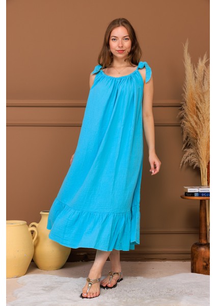 %100 Pamuk Müslin Fiyonk Askılı Maxi Elbise fiyatları