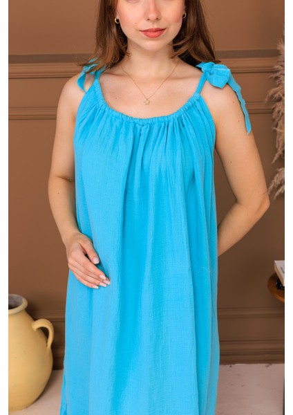 %100 Pamuk Müslin Fiyonk Askılı Maxi Elbise indirimleri