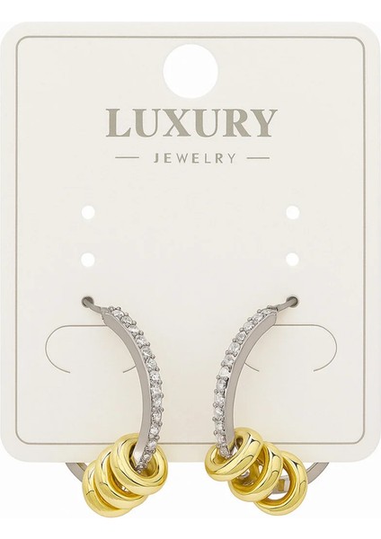 Taş ve Halka Detaylarla Süslemeli Halka Çelik Küpe