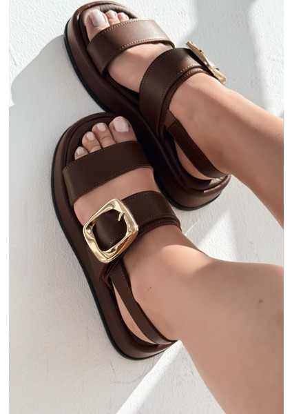 Sowensa Mat Deri Toka Detaylı Kadın Sandalet Kahverengi indirimleri