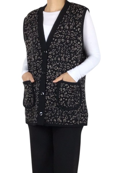 Kadın Önü Düğmeli Cepli Kalın Kışlık Kısa Yelek