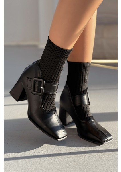 Clyra Mat Deri Triko Siyah Kadın Streç Bot modelleri