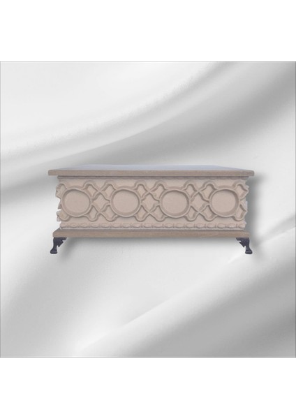 Ahşap- Ham Mdf- Desenli-Takı-Makyaj-Aksesuar-Çok Amaçlı- Ayaklı Dikdörtgen Dekoratif Kutu