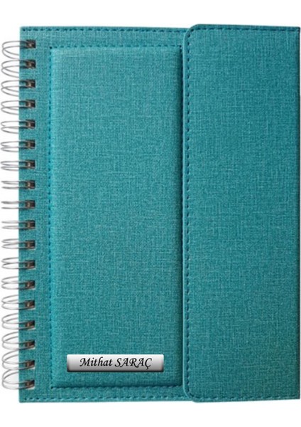 Isme Özel Mıknatıs Kilitli Spiralli Turkuaz Ajanda 2026 Tarihli Günlük Ajanda- Isme Özel Kalem Hediyeli