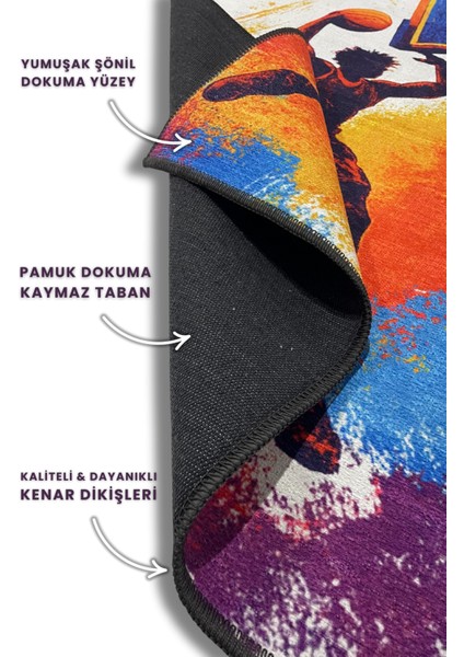 Smaç Basan Çocuk Figürlü Halı Dijital Baskılı Dokuma Kaymaz Tabanlı Yıkanabilir Pati Dostu Antialerjik Genç Odası Halısı