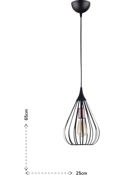 Kafes Tekli Modern Sarkıt – Siyah, Metal Gövde & Rustik Ampul Uyumlu | E27 Duy fiyatları