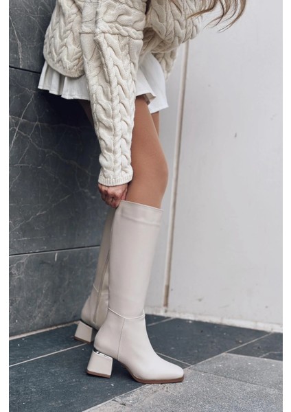 Vionser Mat Deri Kadın Topuklu Çizme Bej fırsatları