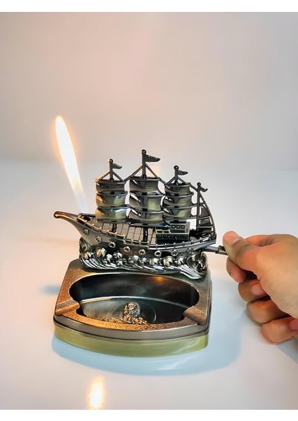 Yelkenli Gemi Figürlü Metal Çakmaklı Masa Kül Tablası fiyatları