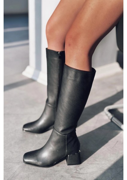 Vionser Mat Deri Kadın Topuklu Çizme Siyah fırsatları