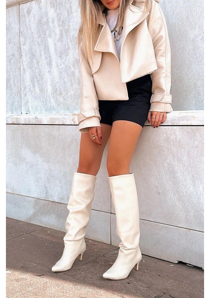 Sollet Bej Körüklü Ince Topuklu Günlük Kadın Çizme fiyatları