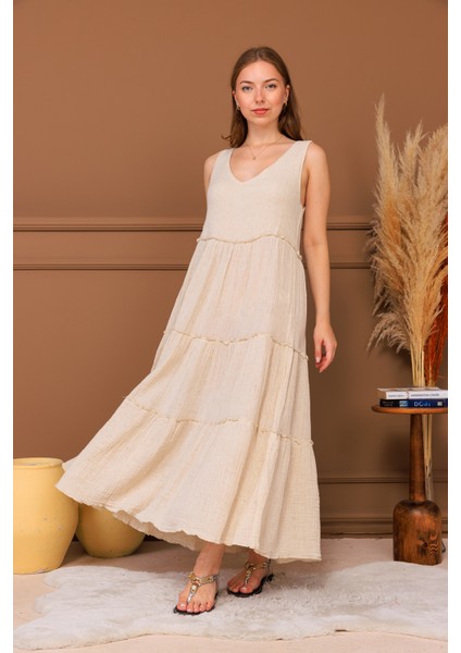 %100 Pamuk Müslin Katlı Maxi Elbise fiyatları