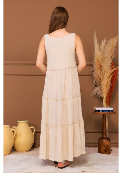 %100 Pamuk Müslin Katlı Maxi Elbise modelleri