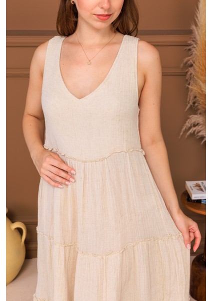 %100 Pamuk Müslin Katlı Maxi Elbise fırsatları