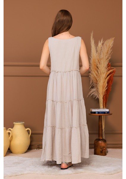 %100 Pamuk Müslin Katlı Maxi Elbise modelleri