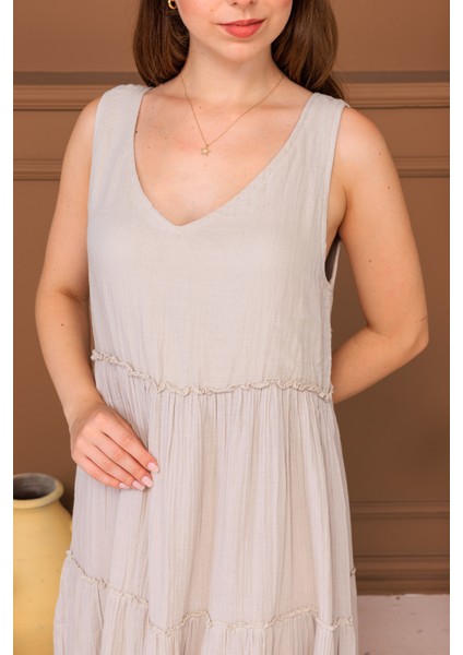 %100 Pamuk Müslin Katlı Maxi Elbise indirimleri