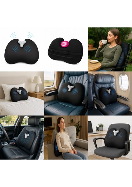 Ortopedik Bel ve Sırt Destek Minderi – Masajlı, Titreşimli, Klipsli, Ofis, Araç ve Ev Kullanımı Için