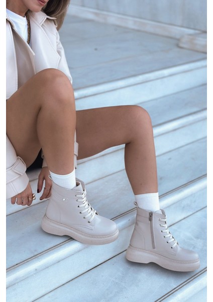 Vonicca Mat Deri Kalın Taban Bej Kadın Postal fiyatları