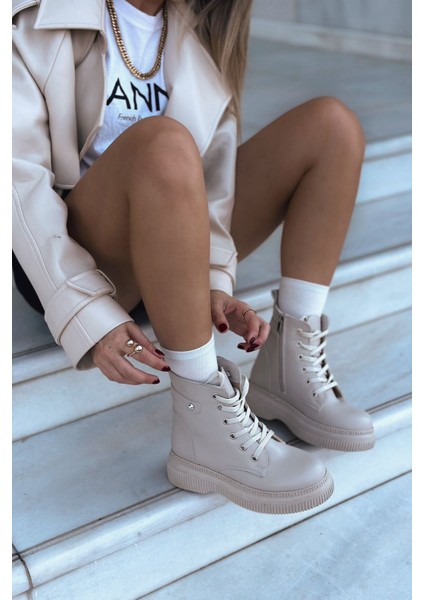 Vonicca Mat Deri Kalın Taban Bej Kadın Postal fırsatları