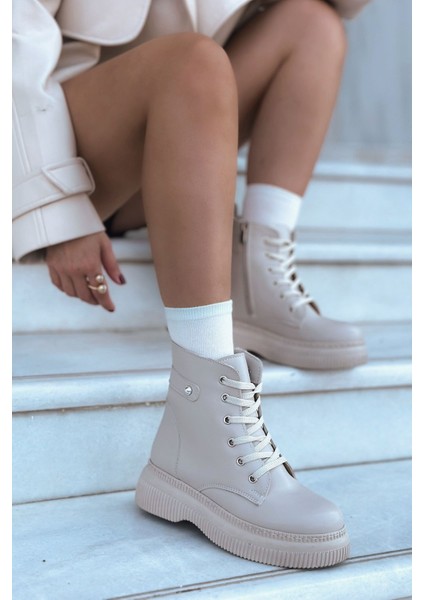 Vonicca Mat Deri Kalın Taban Bej Kadın Postal indirimleri