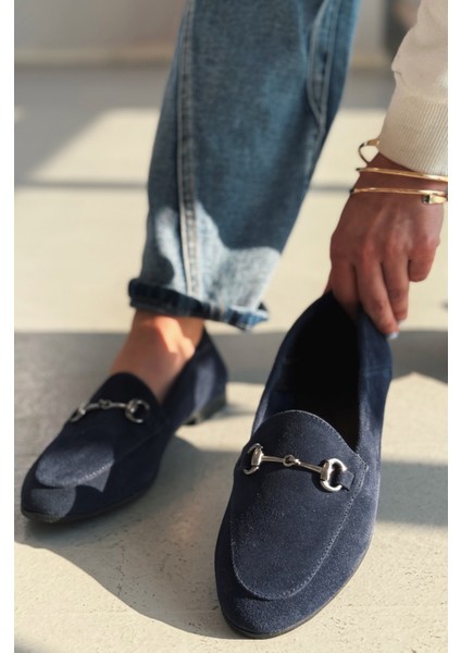 Palvora Hakiki Süet Toka Detaylı Kadın Loafer Lacivert modelleri