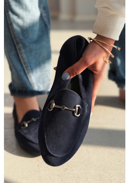 Palvora Hakiki Süet Toka Detaylı Kadın Loafer Lacivert indirimleri