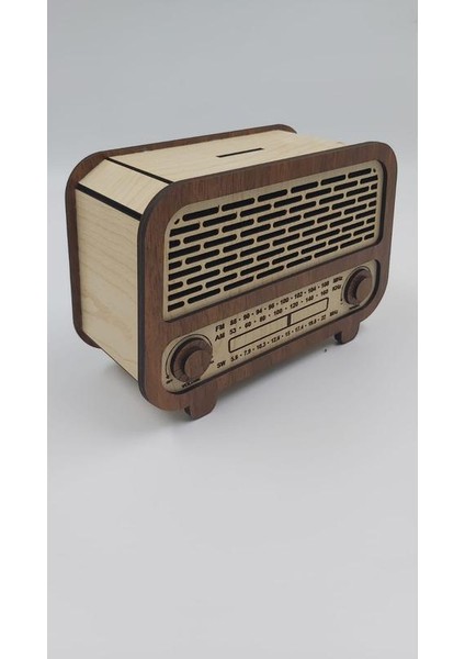Ahşap Nostaljik Radyo Kumbara Akçaağaç Ceviz 18 cm x 12 cm x 8 cm