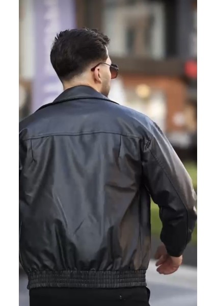 Yeni Sezon Oversize Erkek Deri Ceket Siyah