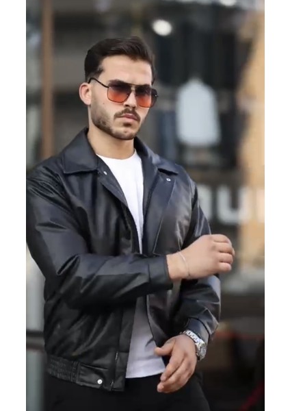 Yeni Sezon Oversize Erkek Deri Ceket Siyah fırsatları