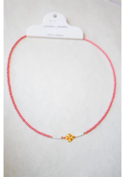 Litaetrend Kum Boncuklu Yonca Kolye - Nar Çiçeği