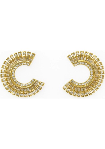 Taş Süslemeli Hilal Şeklinde Çelik Küpe