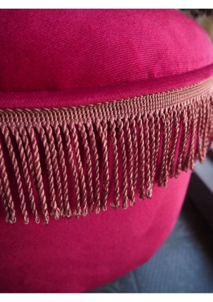 Fuşya Rengi Kadife Kumaştan Ahşap Ayaklı Vintage Puf fırsatları