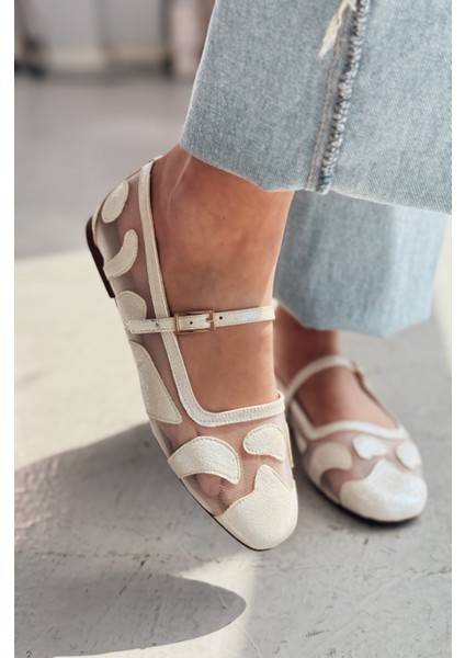 Sartil Nakış Detaylı Metalik Beyaz Tül Babet