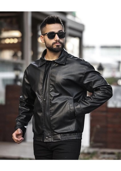 Yeni Sezon Oversize Erkek Deri Ceket Siyah fiyatları