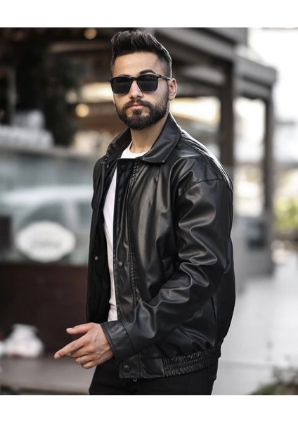 Yeni Sezon Oversize Erkek Deri Ceket Siyah fırsatları