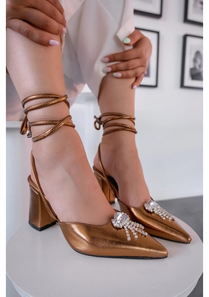 Teldina Parlak Saten Deri Yüksek Topuklu Stiletto Bronz fiyatları