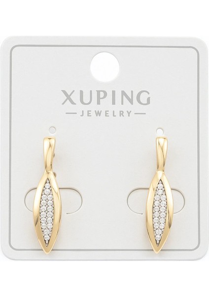 Taş Süslemeli Buğday Tanesi Şeklinde Sallantılı Çelik Küpe