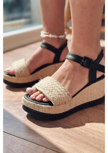 Regons Hasır Dolgu Topuklu Kadın Sandalet Siyah fiyatları