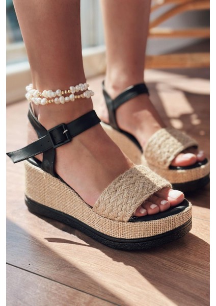 Regons Hasır Dolgu Topuklu Kadın Sandalet Siyah modelleri