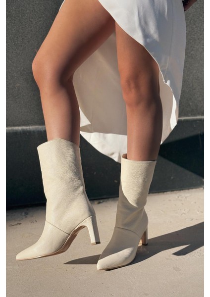 Jawelsa Hakiki Deri Bej Kadın Çizme