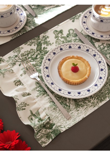 Premium 2'li Fırfırlı & Fransız Köylüleri Desenli Kumaş Amerikan Servis Seti - Vintage ve Şık Set