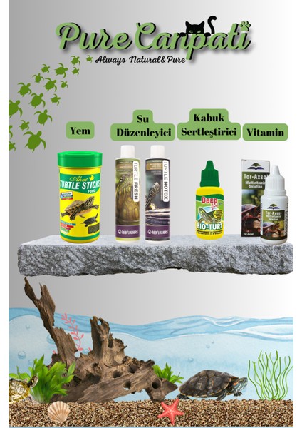 Kaplumbağa Tam Bakım Seti (Ahm Turtle Sticks 250 ml + Turtle Notox + Turtle Fresh + Tor-Axsol Vitamin + Deepfix Kabuk Koruyucu)