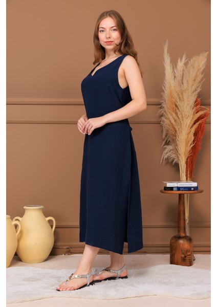 %100 Pamuk Müslin Bağlamalı Midi Elbise fiyatları