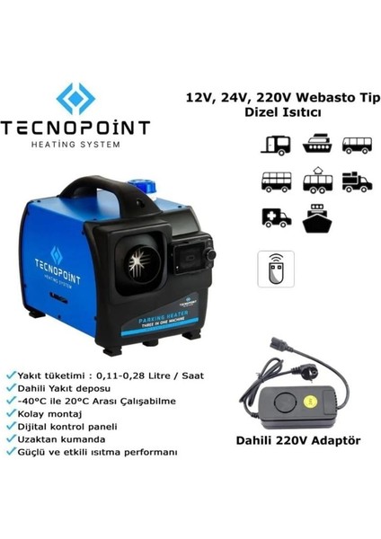 Webasto Tip Çanta Model Dizel Isıtıcı 12V 24V 220V fiyatları