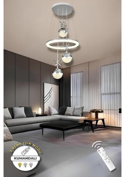Kerasus Krom Kumandalı 3 Renk Modern Sarkıt LED Avize fiyatları