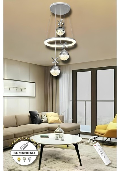 Kerasus Krom Kumandalı 3 Renk Modern Sarkıt LED Avize modelleri